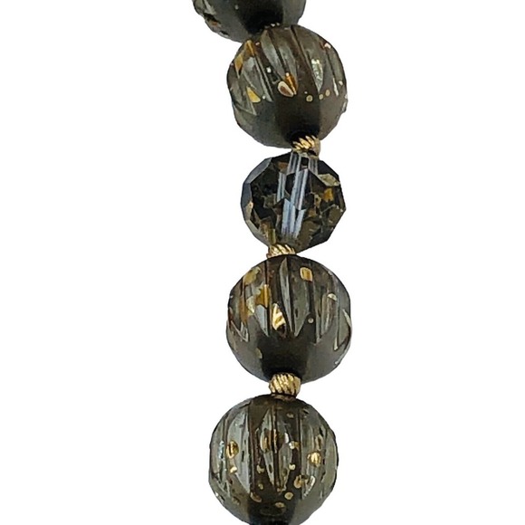 Runway Vendome Lucite Necklace Gold Fleck Art Glass Beads Clip Earrings Set - Picture 8 of 10